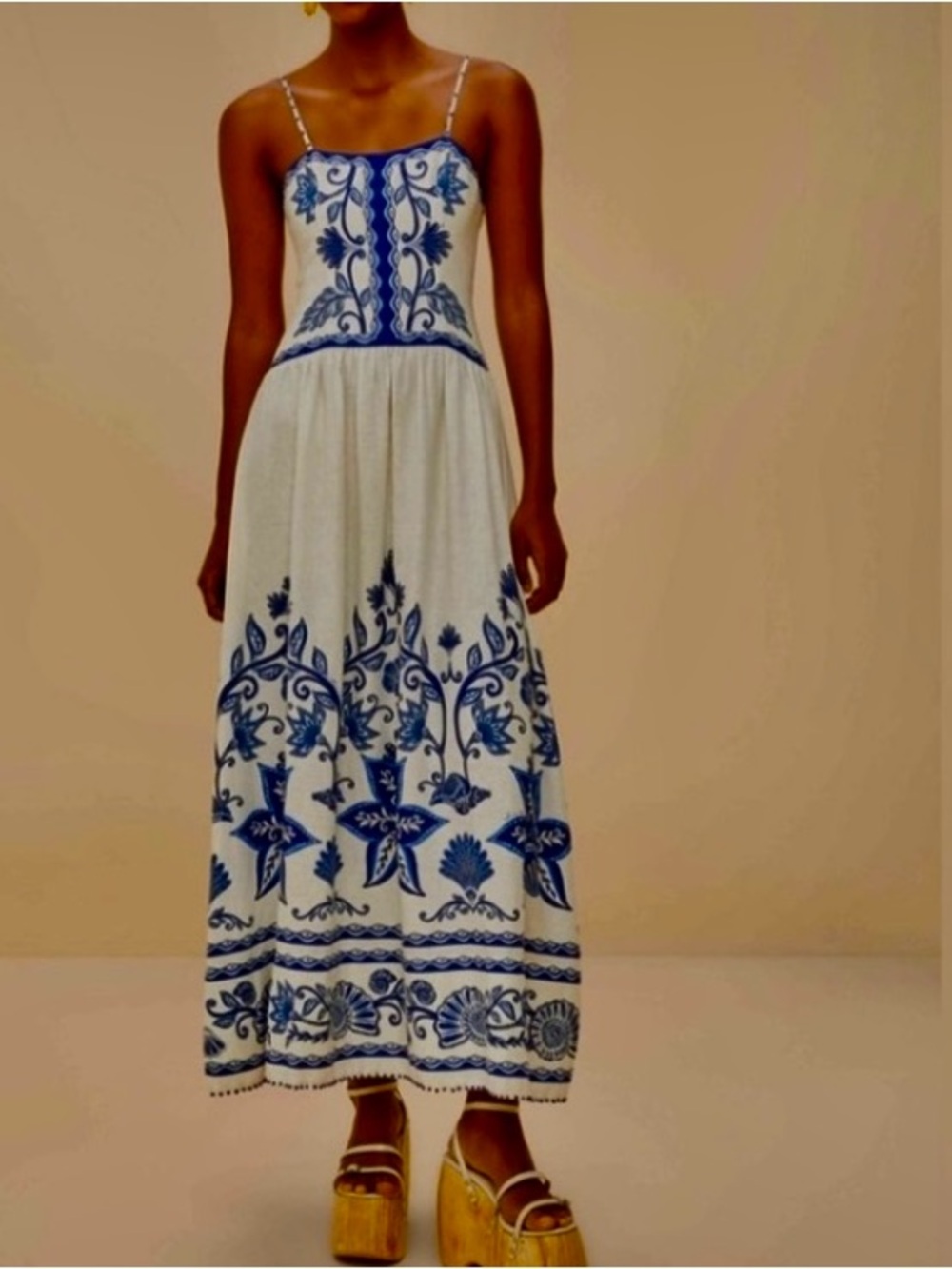 FARM RIO New With Tag 
White Maxi Dress with Blue Floral Motif